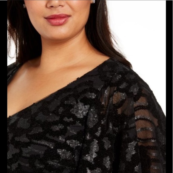 Calvin Klein Embossed Sequin Velvet V-Neck Dress - Picture 2 of 3